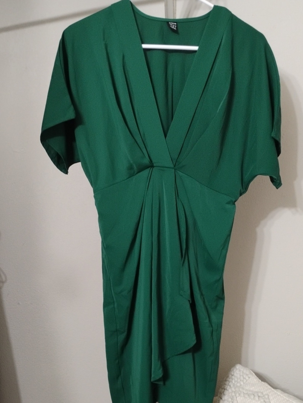 SHEIN Emerald Green V-Neck Draped Midi Dress